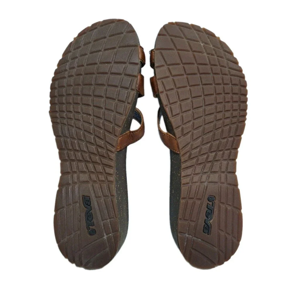 Teva Brown Leather Strap Sandals Womens Size 9 Strappy Beach Pool Flip Flops